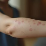 Child hand skin is affected by the virus, itching and rash